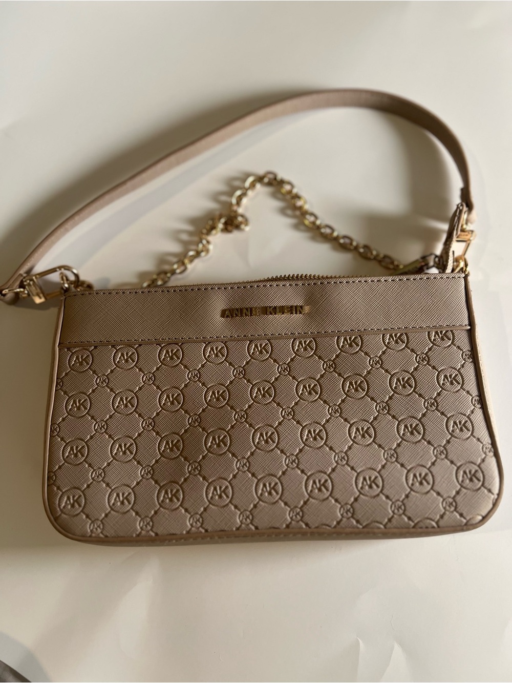 Anne Klein Embossed Taupe Chain-Handle Shoulder Bag - Picture 11 of 13